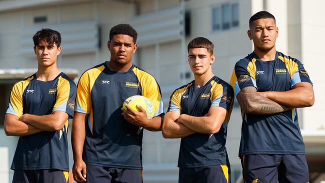 Westfields Sports High players Blaize Talagi, Solomone Saukuru, Tallyn Da Silva and Raymond Lole. Picture: Tim Pascoe