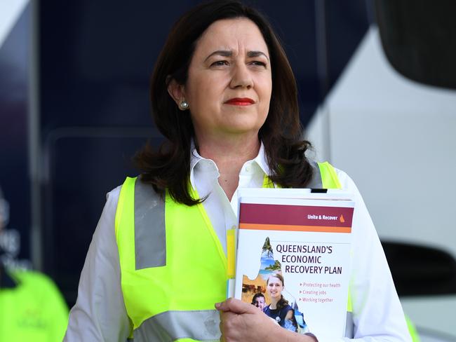 BRISBANE, AUSTRALIA - NewsWire Photos - OCTOBER 6, 2020. Queensland Premier Annastacia Palaszczuk looks on during a visit to ACFS Port Logistics at the Port of Brisbane. Ms Palaszczuk today embarked on her re-election campaign.Picture: NCA NewsWire / Dan Peled