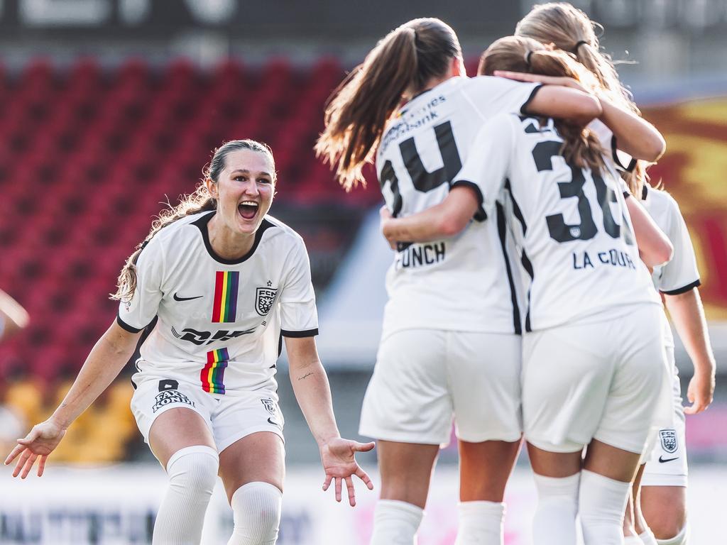 Winonah Heatley in action for FC Nordsjælland in Denmark. Heatley is a Mossman junior, having previously also played for the Brisbane Roar and Melbourne City. Picture: Dejan Obretkovic