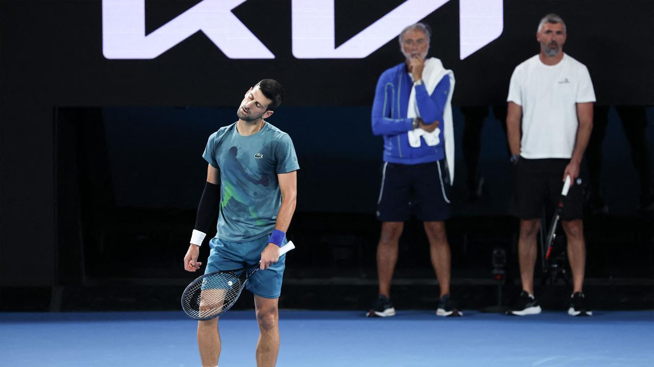 Serbia's Novak Djokovic attends a practice session in Melbourne on January 13, 2024 ahead of the Australian Open tennis championship starting on January 14. (Photo by DAVID GRAY / AFP)