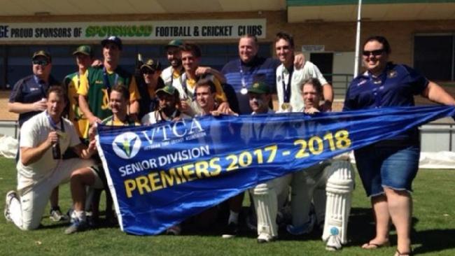 Yarraville Club celebrates its 2017-18 VTCA premiership.