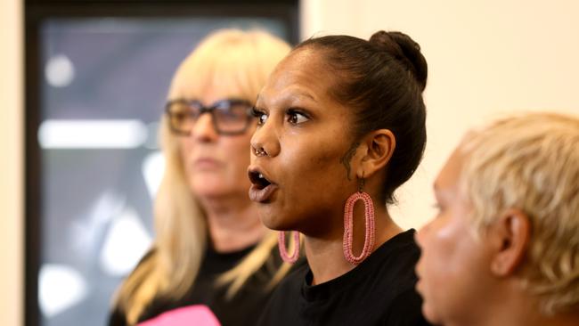 Ruby Wharton, from advocacy group Sisters Inside, speaking at the ‘Stop Youth Crime: Get Smarter, Not Tougher’ meeting at the Hilton Hotel in Brisbane on Wednesday. Picture: Steve Pohlner