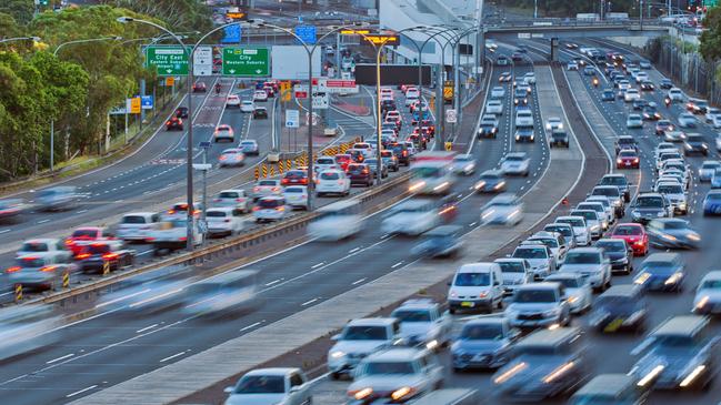 Sydney,Australia - March 3,2016: Commuters travel home along the Warringah Freeway in the evening rush hour. The freeway is part of the Sydney Orbital Network.