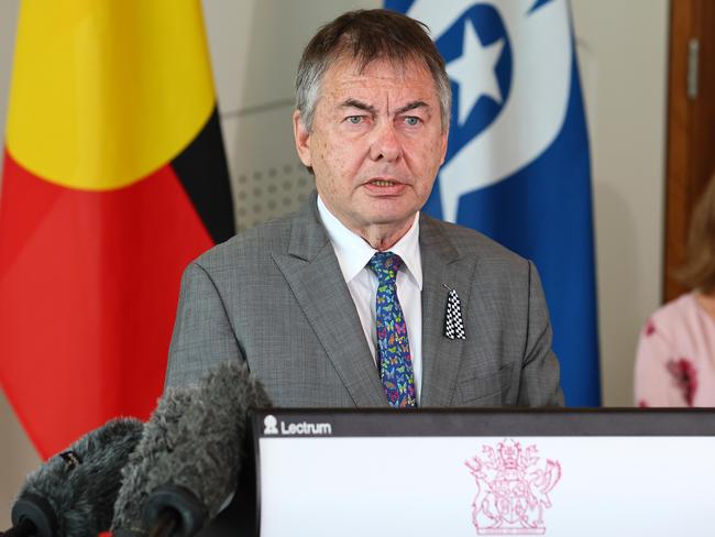 Walter Sofronoff during a press conference last December to hand down the DNA Inquiry report in Brisbane. Picture: NCA NewsWire/Tertius Pickard