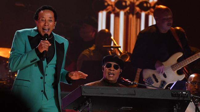 Smokey Robinson and Stevie Wonder perform at the Grammys. Picture: AFP