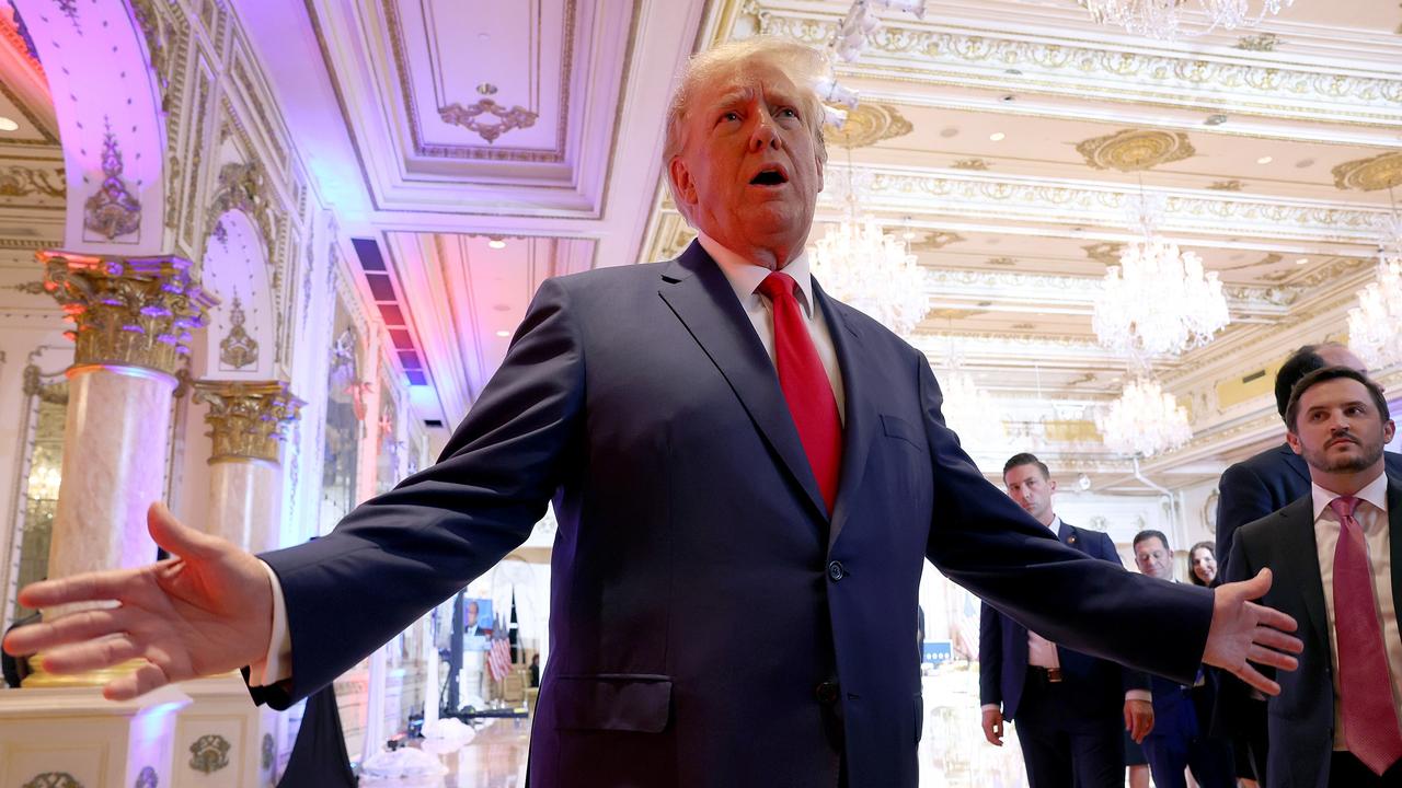 Mr Trump speaks to reporters at Mar-a-Lago on election night. Somewhere else in Florida, Mr DeSantis was celebrating. Picture: Joe Raedle/Getty Images/AFP