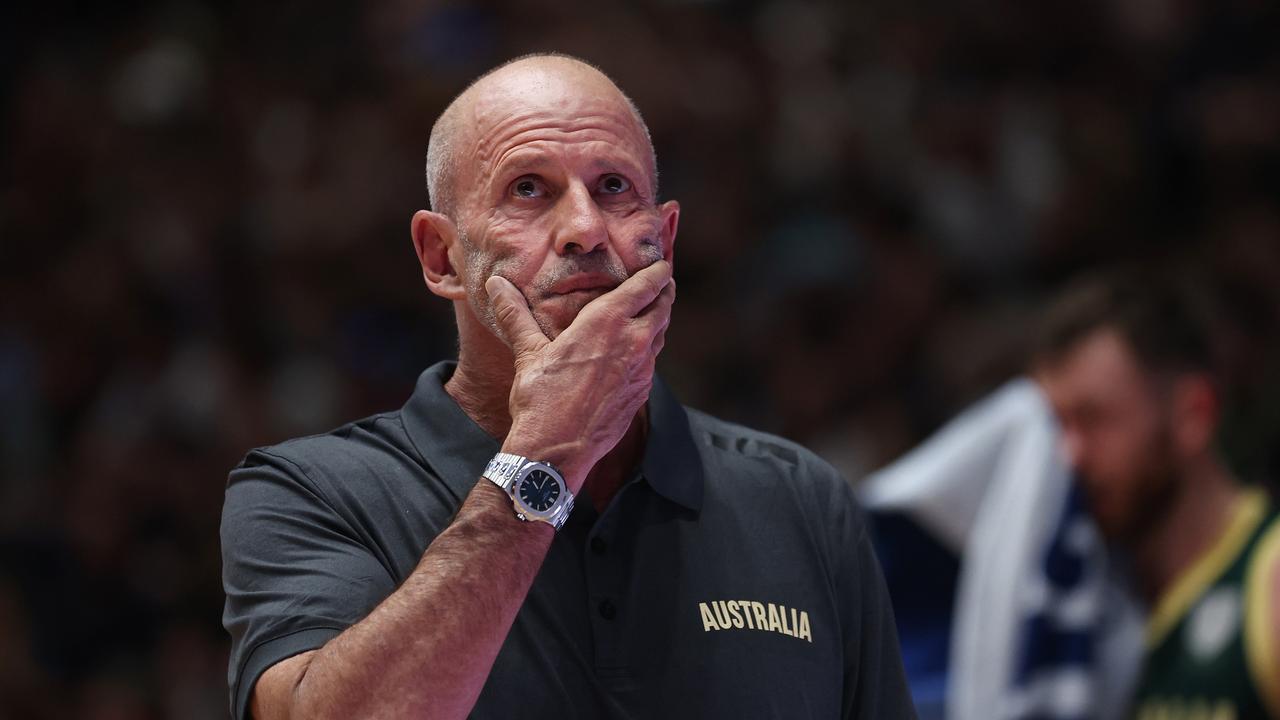 BENDIGO, AUSTRALIA - FEBRUARY 22: Australia head coach Brian Goorjian reacts during the FIBA Asia Cup 2025 Qualifying match between Australia Boomers and Korea at Red Energy Arena on February 22, 2024 in Bendigo, Australia. (Photo by Daniel Pockett/Getty Images)