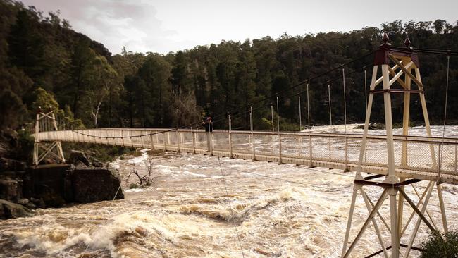 The Cataract Gorge in Launceston has flooded following the wild weather on Sunday night. Picture: Stephanie Dalton