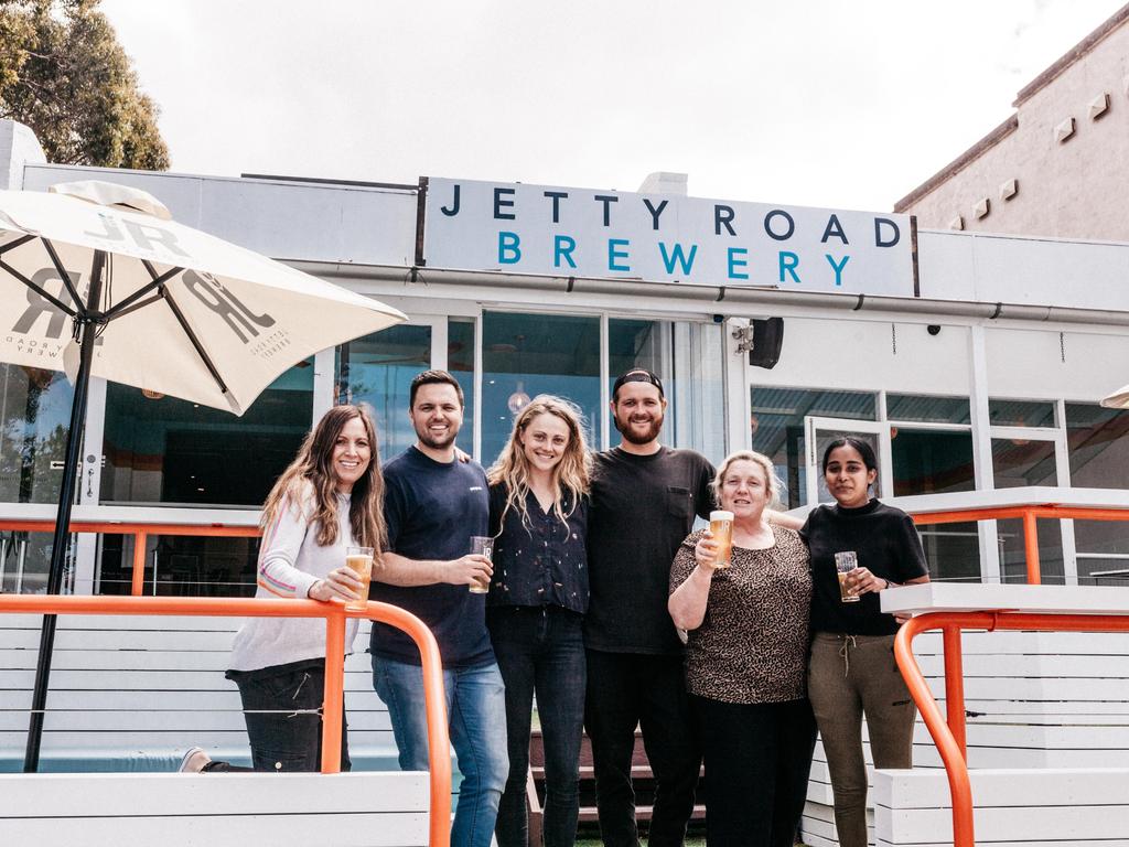 Jetty Road Brewing Lorne pop up Co founder Grant Rogers second from left, with Lorne team