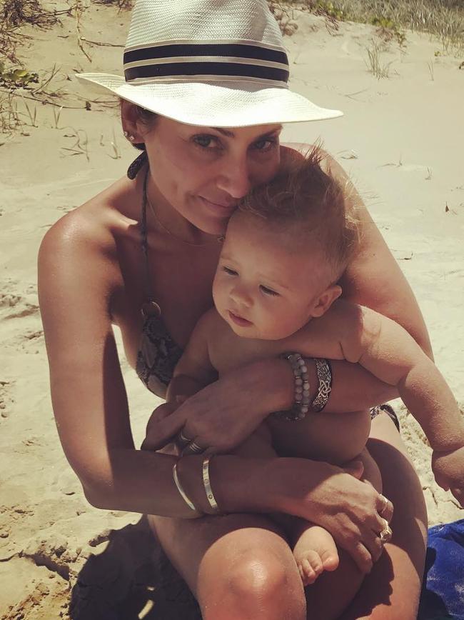 Natalie Imbruglia with her nephew Koa in Byron Bay