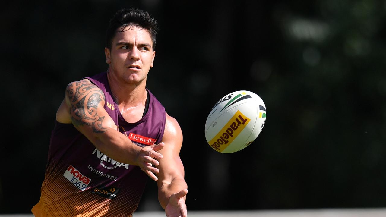 Kodi Nikorima in action during Brisbane Broncos training 