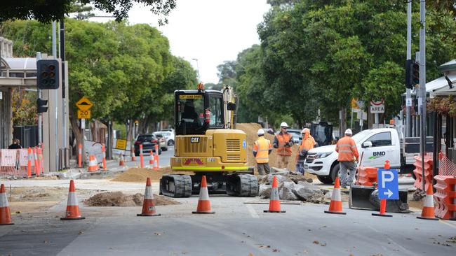 Roadworks along King William Rd, Monday, June 17, 2019. Picture: Brenton Edwards