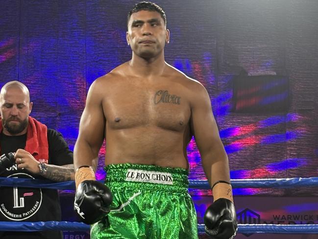 Tevita Pangai Jr beat Raphael Sa’u in a brutal TKO at Ipswich. Picture: Supplied