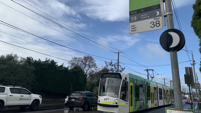 Emergency services attended a crash involving a tram and a car near Mercy College on Sydney Rd, Coburg North, on Wednesday June 1. Picture: Kirra Grimes