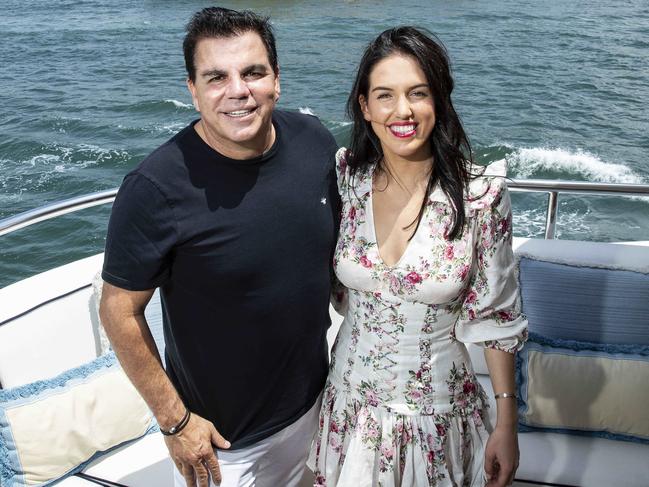 Ian Malouf and daughter Ellie on his 62m luxury superyacht Mischief. Picture: John Feder