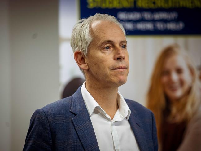 MELBOURNE, AUSTRALIA. NewsWire Photos. NOVEMBER 9, 2024. MP Andrew Giles holds a press conference at Box Hill Institute's Melbourne city campus regarding the Albanese Government's announcement to reduce student debt by 20%. Picture: NewsWire/Tamati Smith.