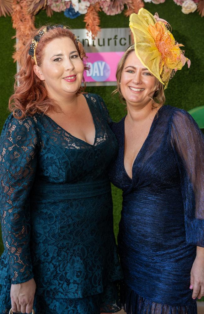 Hayley Currington and Chantal Chapman Lowe at the 2023 Darwin Cup Carnival Ladies Day. Picture: Pema Tamang Pakhrin