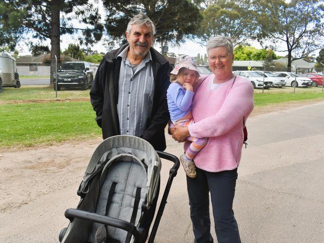 Attendees enjoying the 159th Sale Agricultural Show at the Sale Showgrounds on Friday, November 01, 2024: Dave Verey, Leah and Christine Verey. Picture: Jack Colantuono