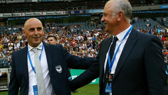 Melbourne Victory coach Kevin Muscat and Sydney FC's coach Graham Arnold.
