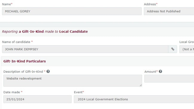 Ex-staffer Michael Gorey made a $500 in-kind gift of "website development" to Jack Dempsey for his 2024 campaign.