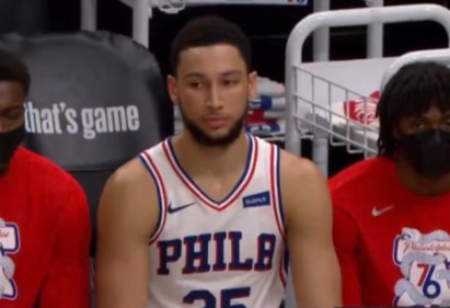 Ben Simmons on the bench with the game on the line.