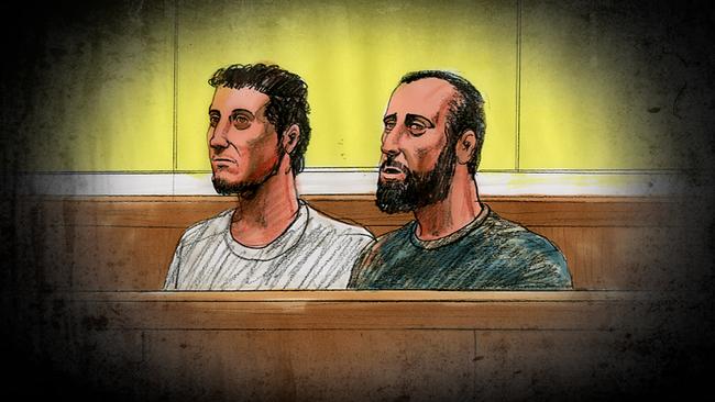 A sketch of Hamza Abbas (right) and Ahmed Mohamed at an earlier court appearance. Picture: Nine News