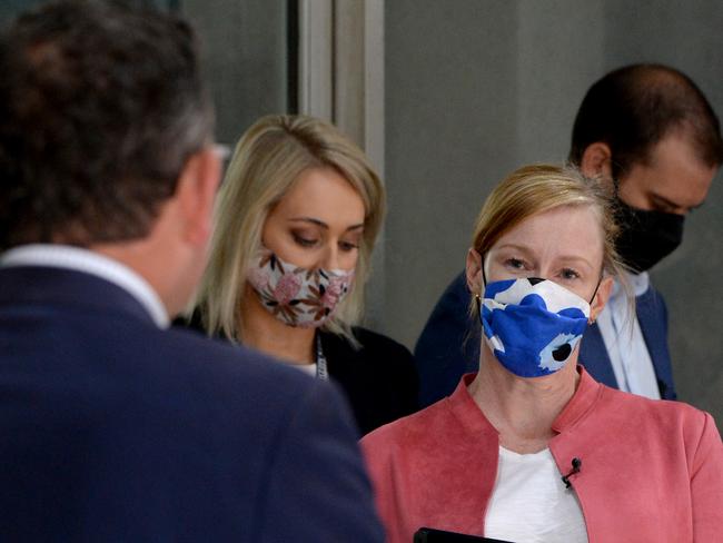 Leigh Sales asked the Premier about hotel quarantine. Picture: Andrew Henshaw