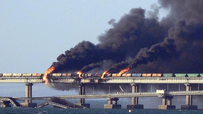 An attack struck the bridge connecting Russia and Crimea in October. Picture: AFP