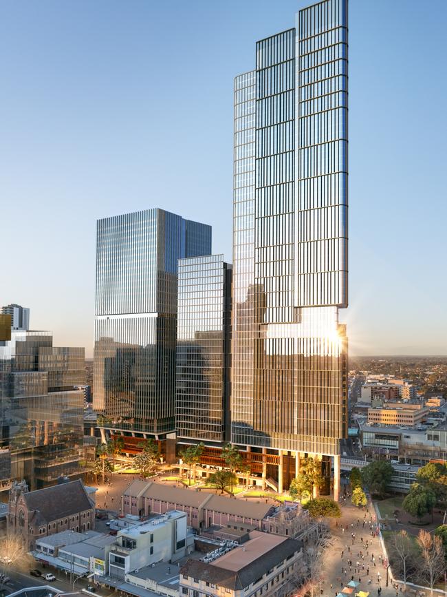 Artist impressions of Walker Corporation's billion Parramatta Square towers which are now almost complete.