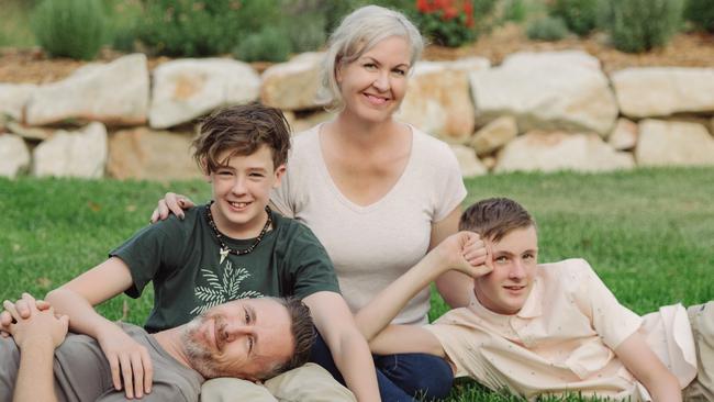 Jody Allen – The stay At Home Mum with her sons Flynn, 12, Nate, 13 and husband Brendan Allen Picture: Jody Allen