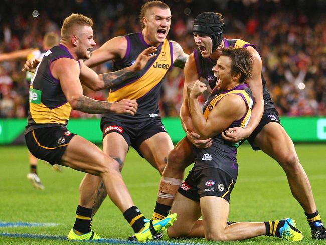 Sam Lloyd celebrates his match-winning goal against Sydney.