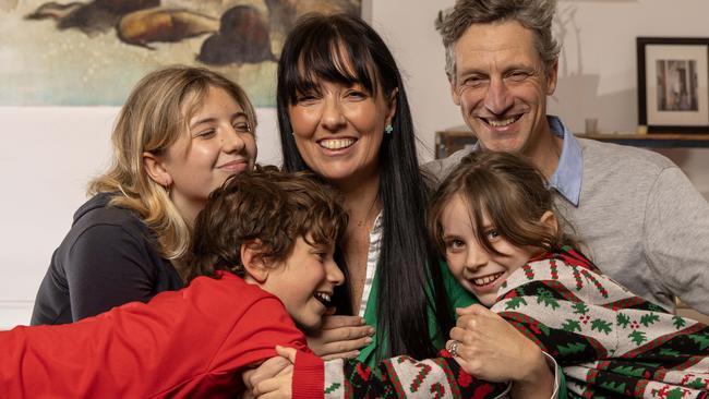 Ali Clarke with her family husband Matthew and kids Eloise, Sam and Madeline (8). Picture: Kelly Barnes