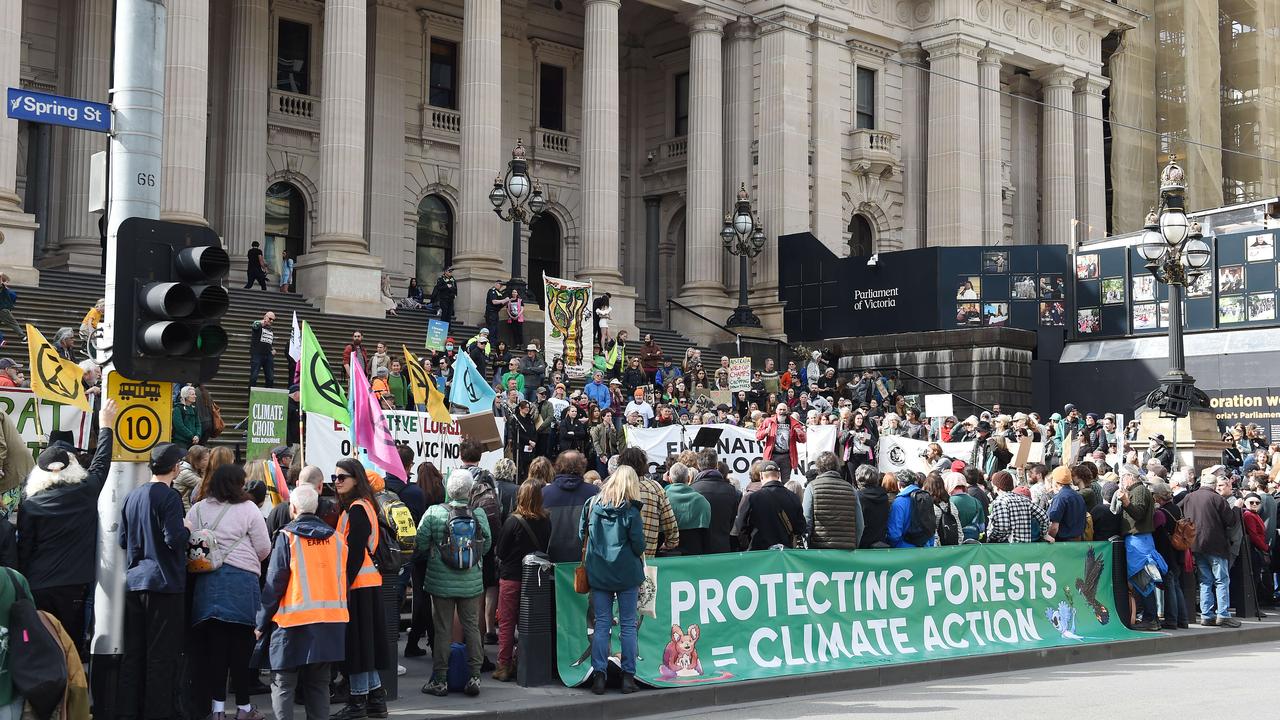 The rally marked the third day of protest action targeting native forest logging. Picture: NCA NewsWire / Josie Hayden