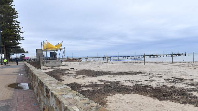 Glenelg’s usually bustling walkway. Picture: Keryn Stevens