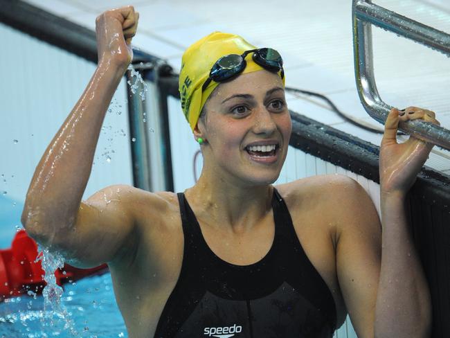 Australia's Stephanie Rice celebrates winning gold at the 2008 Beijing Olympics. Picture: AFP