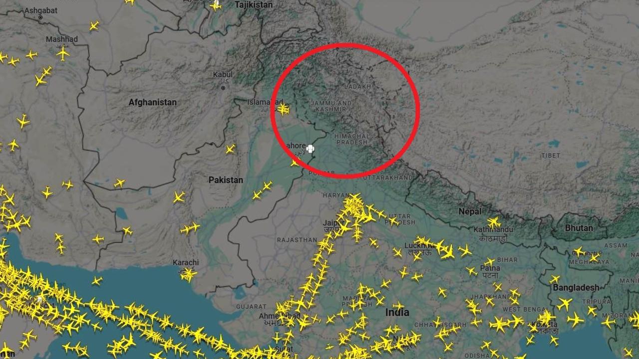 Flights avoiding airspace over Kashmir. Picture: Flightradar24