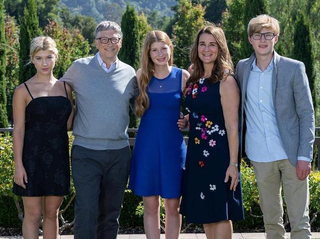 Bill and Melinda Gates with their three children. Picture: Supplied