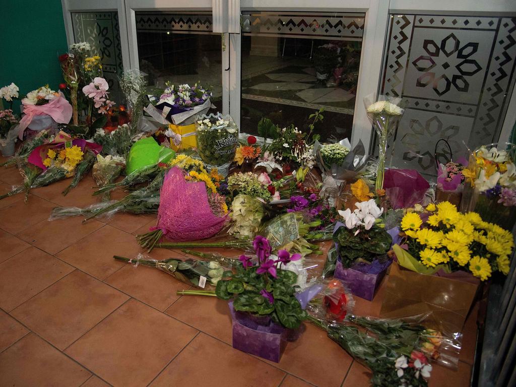 Flowers and tributes placed at a mosque for the victims of the attack. Picture: AFP