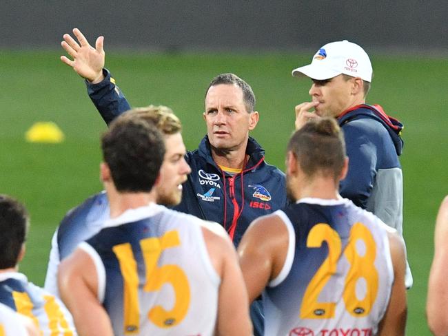 Crows coach Don Pyke is seen during a training session at Adelaide Oval