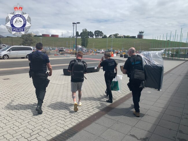 The former pro boxer was arrested inside the terminal at Hobart airport on Thursday. Picture: AFP