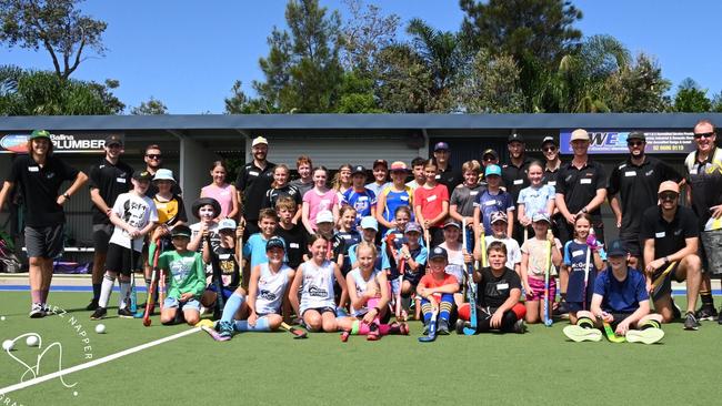 WIN-WIN: Ballina Hockey Club hosted hockey clinics at the Ballina Turf for talented youngsters (pictured here are the U11 to U13 players) who enjoyed first class coaching from Brisbane's 1st Division champions, many of whom got their start in the region. Photo: Shez Napper