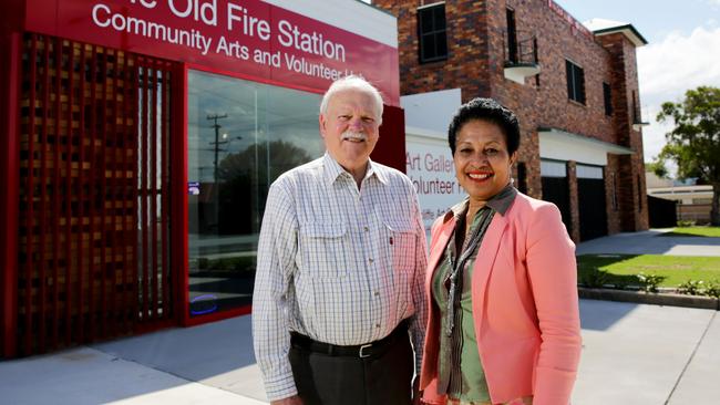 The Old Fire Station at Redcliffe has won a heritage award for its redevelopment. Councillors James Houghton and Koliana Winchester at the site in 2015.