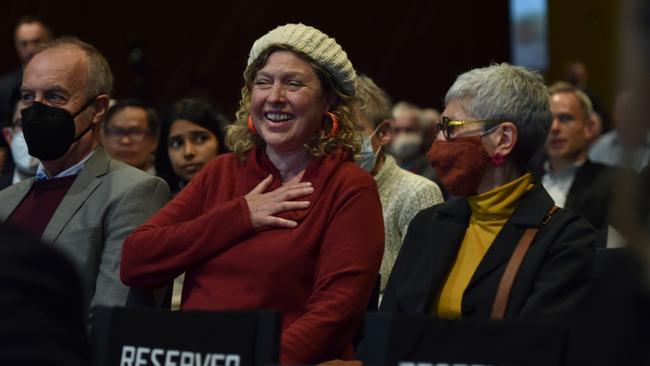 Climate protesters interrupt the Westpac AGM in Melbourne. Picture: NCA NewsWire / Nicki Connolly