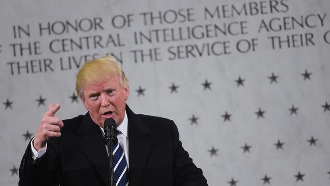 US President Donald Trump, pictured addressing the CIA in January, has yet to respond to the revelations. He’s currently on tour in the Middle East. Picture: AFP