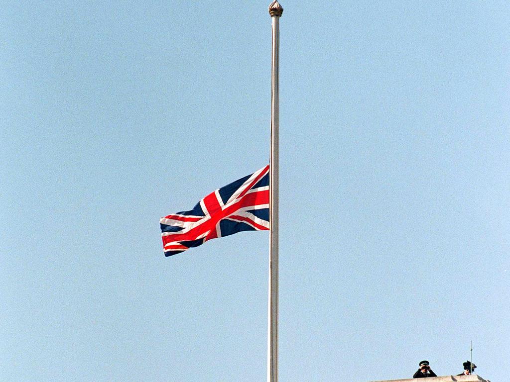 The Union flag at Buckingham Palace flew at half mast for the first time in history at the death of Diana, Princess of Wales. Picture: PA Images via Getty Images