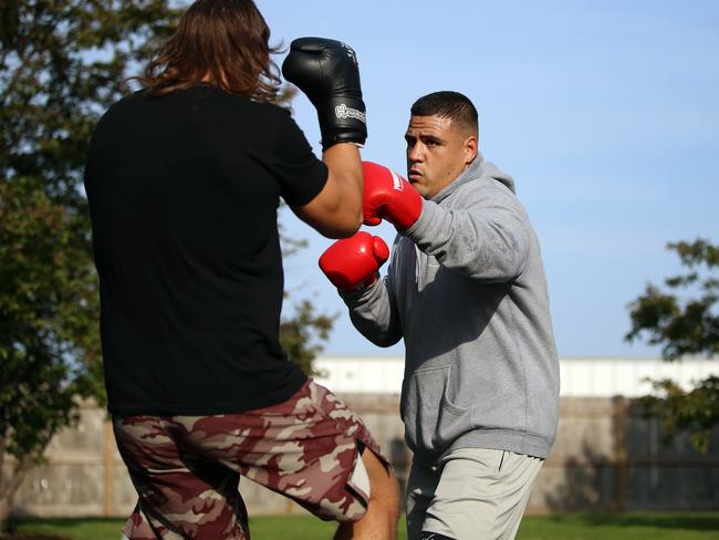 A day in the life of heavyweight UFC fighter Tai Tuivasa before he fights in UFC 225 on the weekend in Chicago, USA. Tai training in the car park of his hotel 90mins out of town. Picture: Sam Ruttyn