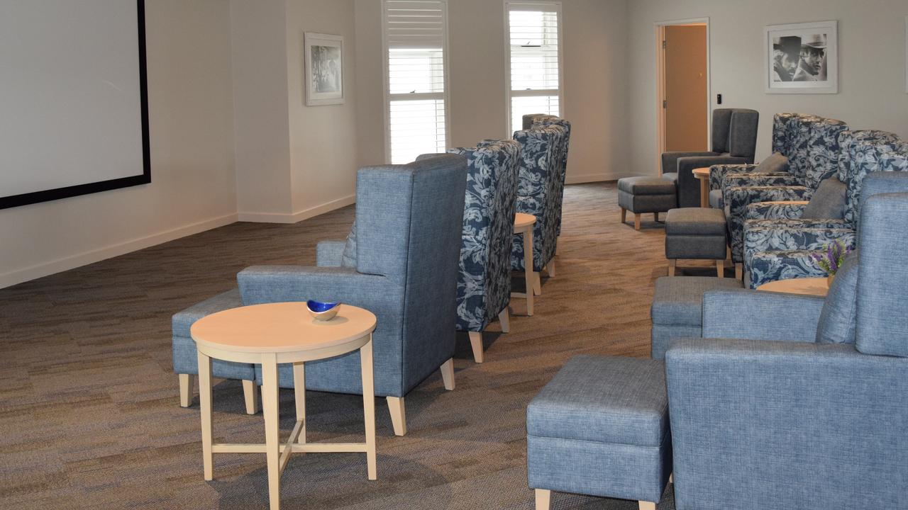 The cinema complete with side kitchen to prepare the popcorn, coffee, tea and other beverages at the new Ozcare Mackay facility. Picture: Heidi Petith