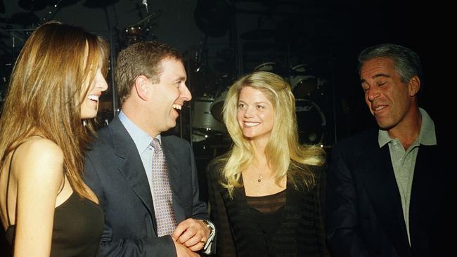 Melania Trump, Prince Andrew, Gwendolyn Beck and Jeffrey Epstein in 2000. Picture: Getty Images.