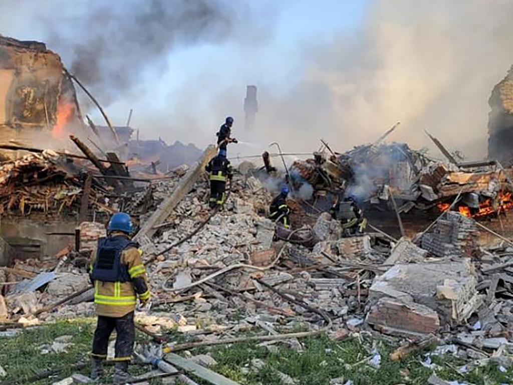 Sixty civilians died in the Russian bombing of a school in eastern Ukraine's Lugansk region, in May this year. Picture: Ukrainian State Emergency Service / AFP.