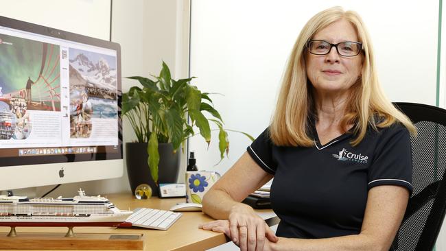 Meg Hill, the co-founder of specialist travel agency Cruise Express in Balmain, said confirmation the ban on cruise travel would extend into 2022 was devastating. Picture: Jonathan Ng